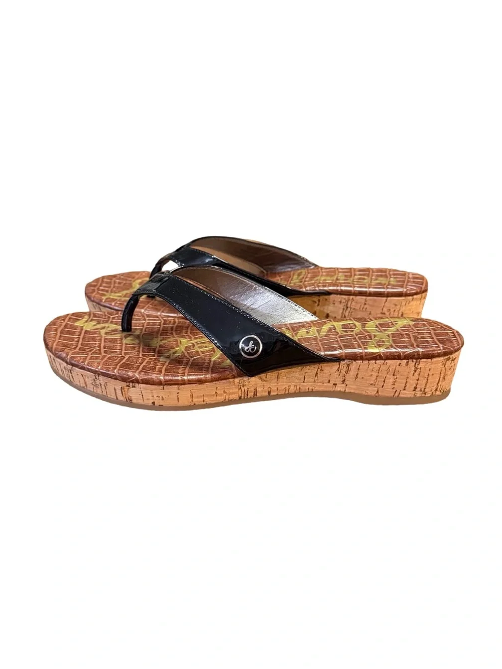 Sam Edelman Tanya Black Patent Cork Platform Wedge Sandals Women’s Size 6.5